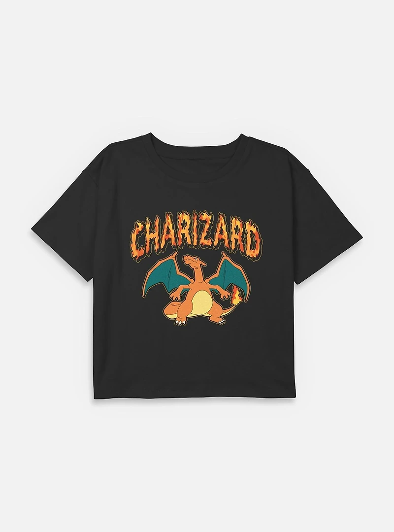 Pokemon Charizard Fire Type Youth Girls Boxy Crop T-Shirt