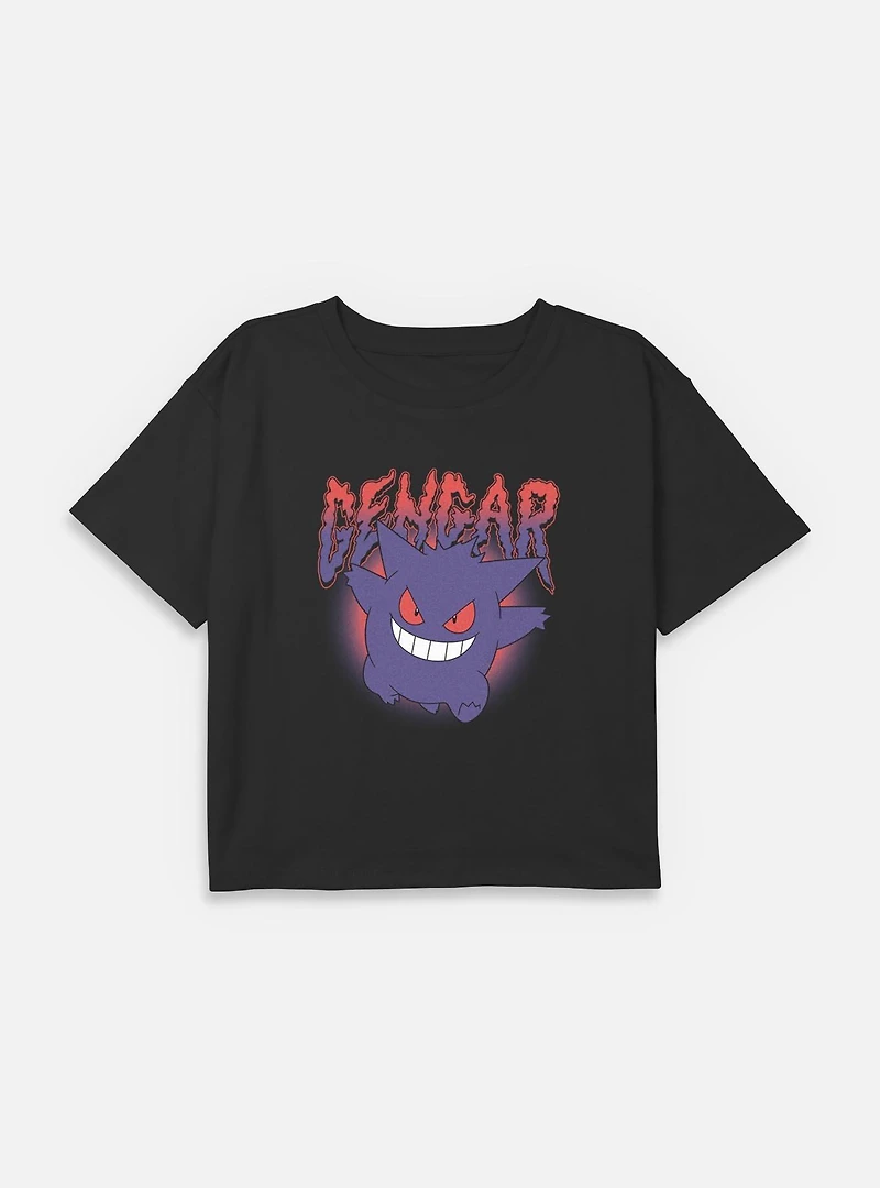 Pokemon Gengar Poison Type Youth Girls Boxy Crop T-Shirt
