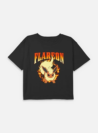 Pokemon Flareon Fire Attack Type Youth Girls Boxy Crop T-Shirt