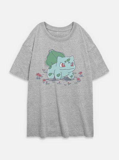 Pokemon Bulbasaur Floral Sketch Womens Oversized T-Shirt