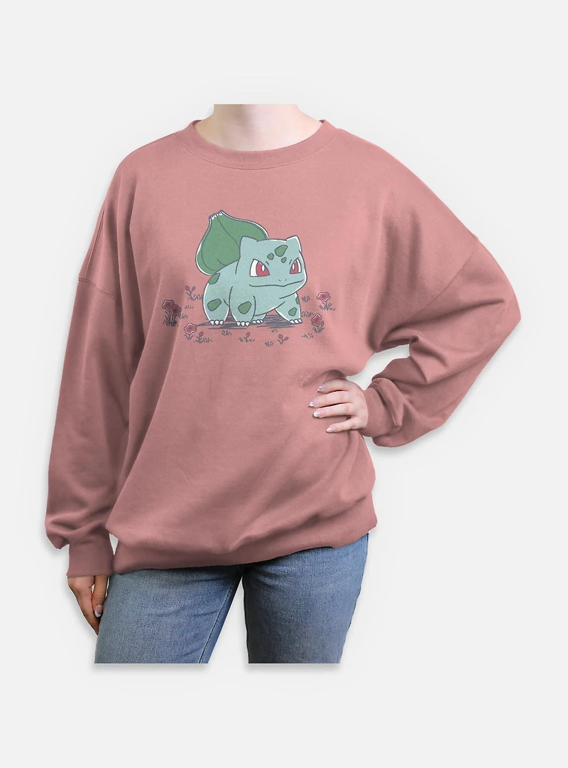 Pokemon Bulbasaur Floral Sketch Womens Oversized Sweatshirt