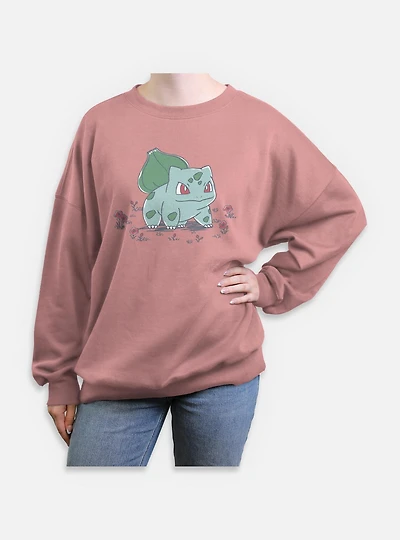 Pokemon Bulbasaur Floral Sketch Womens Oversized Sweatshirt