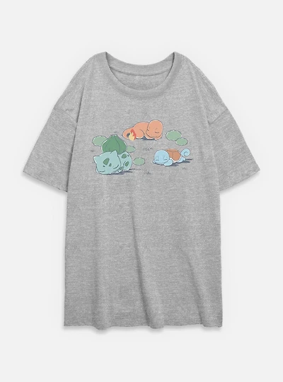 Pokemon Bulbasaur Charmander Squirtle Nap Time Womens Oversized T-Shirt