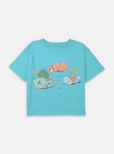 Pokemon Bulbasaur Charmander Squirtle Nap Time Youth Girls Boxy Crop T-Shirt