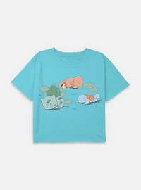 Pokemon Bulbasaur Charmander Squirtle Nap Time Youth Girls Boxy Crop T-Shirt