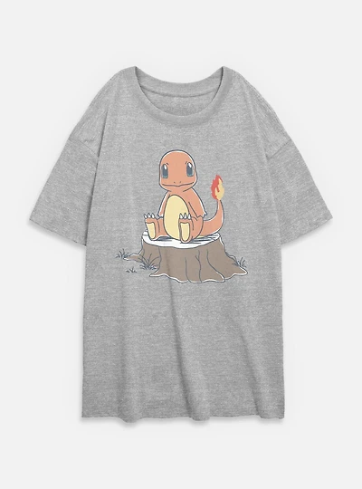 Pokemon Charmander Log Sketch Womens Oversized T-Shirt