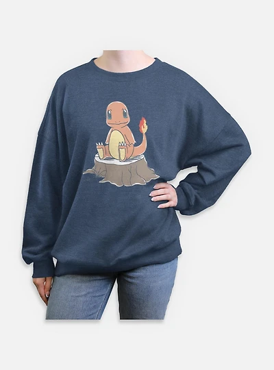 Pokemon Charmander Log Sketch Womens Oversized Sweatshirt