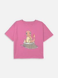 Pokemon Charmander Log Sketch Youth Girls Boxy Crop T-Shirt