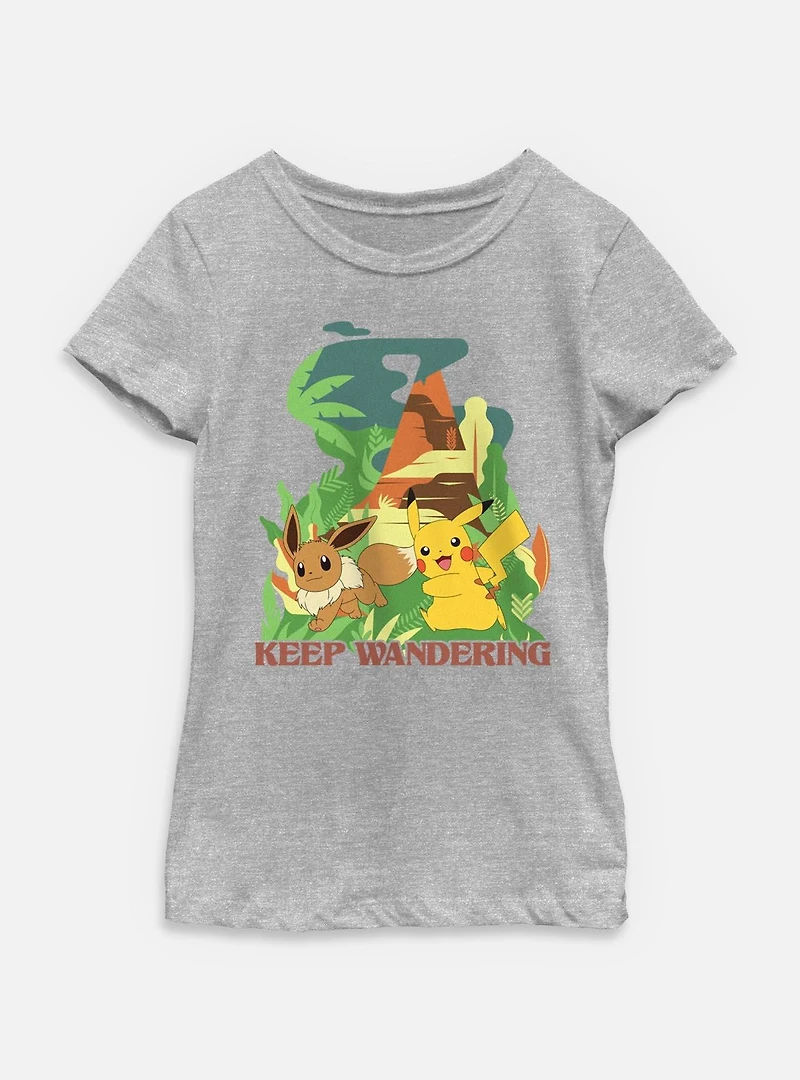 Pokemon Keep Wandering Pikachu Eevee Youth Girls T-Shirt