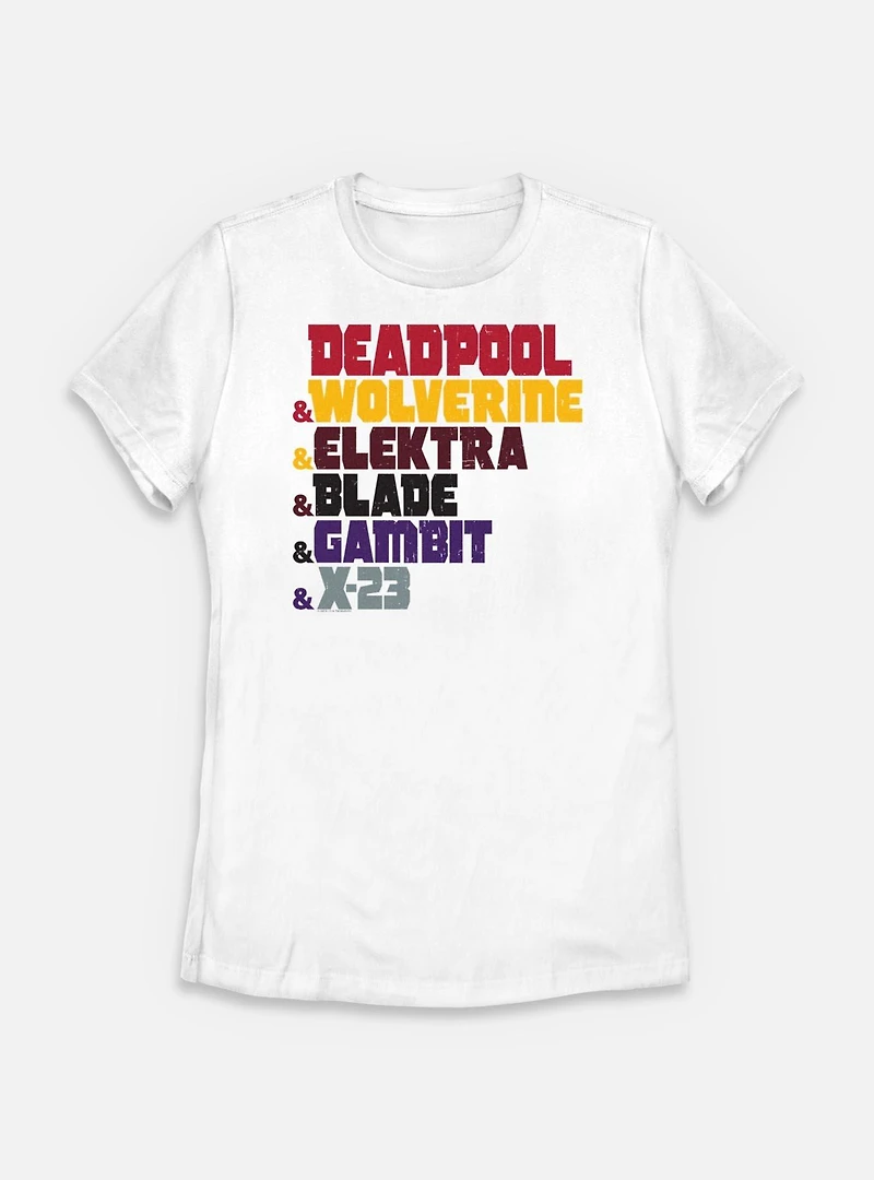 Marvel Deadpool & Wolverine Team Names Womens T-Shirt