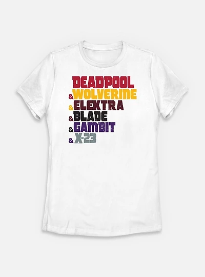 Marvel Deadpool & Wolverine Team Names Womens T-Shirt