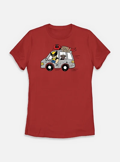 Marvel Deadpool & Wolverine Road Trip With Dogpoo Womens T-Shirt