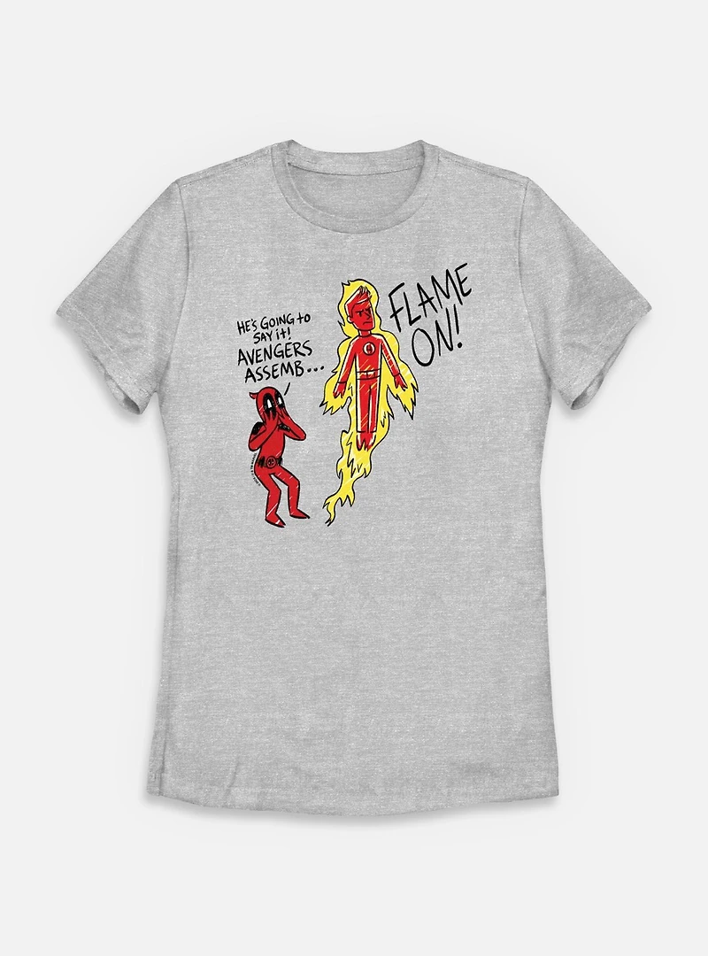 Marvel Deadpool & Wolverine Flame On Womens T-Shirt