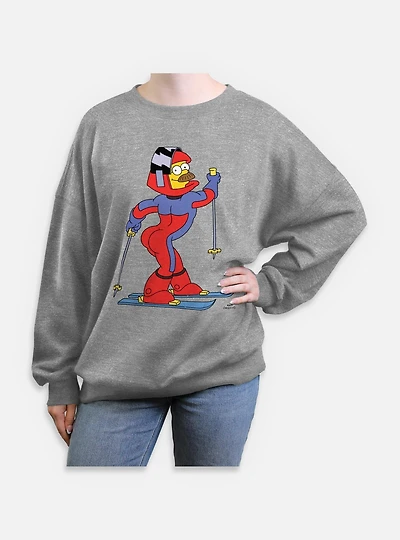 The Simpsons Ned Flanders Skii Womens Oversized Sweatshirt