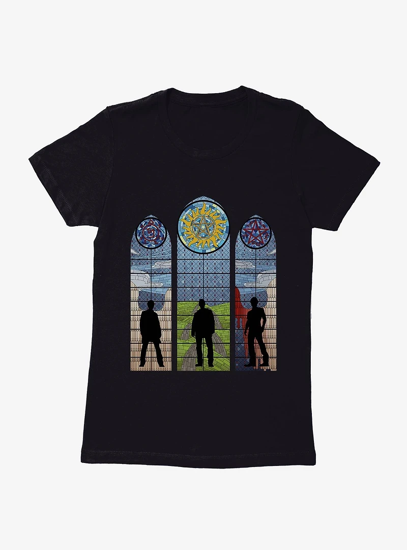Supernatural Stained Glass Sam, Dean & Castiel Womens T-Shirt