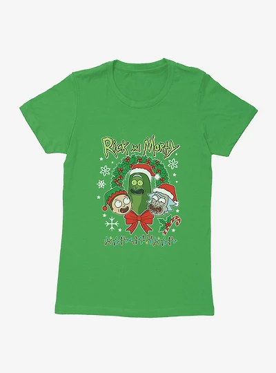 Rick And Morty Pickle Chritstmas Wreath Womens T-Shirt