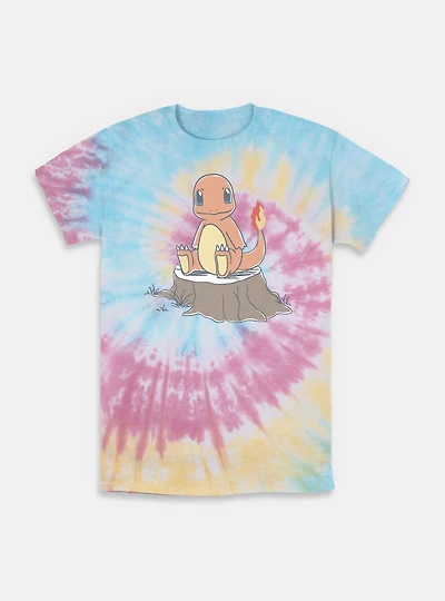 Pokemon Charmander Log Sketch Tie-Dye T-Shirt