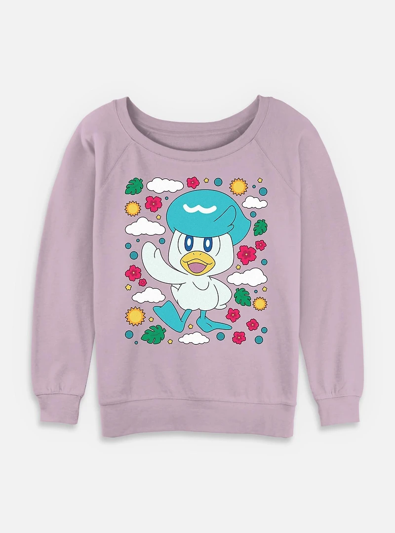 Pokemon Quaxly Floral Womens Slouchy Sweatshirt