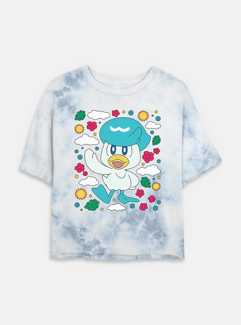 Pokemon Quaxly Floral Tie Dye Crop Womens T-Shirt