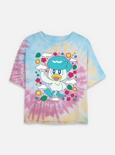 Pokemon Quaxly Floral Tie Dye Crop Womens  T-Shirt