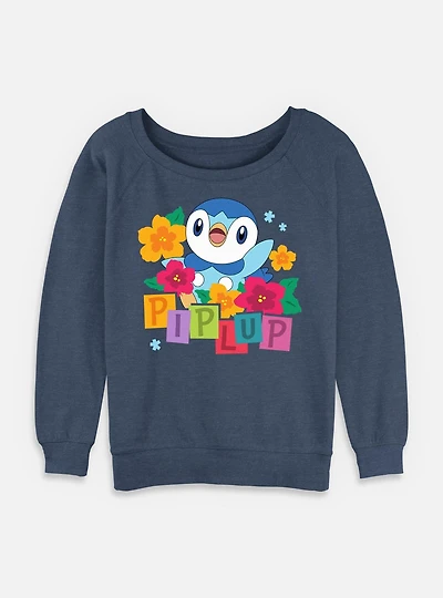 Pokemon Piplup Floral  Womens Slouchy Sweatshirt