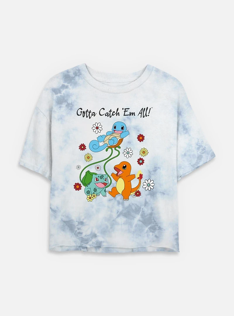 Pokemon Gotta Catch Em All Flowers Tie Dye Crop Womens T-Shirt