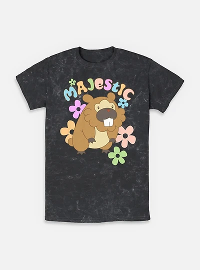 Pokemon Bidoof Majestic Flowers Mineral Wash T-Shirt