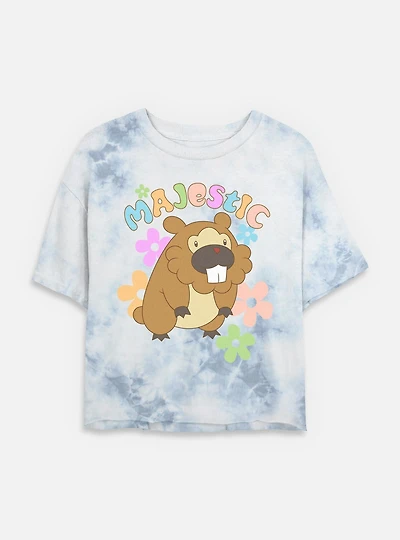 Pokemon Bidoof Majestic Flowers Tie Dye Crop Womens T-Shirt
