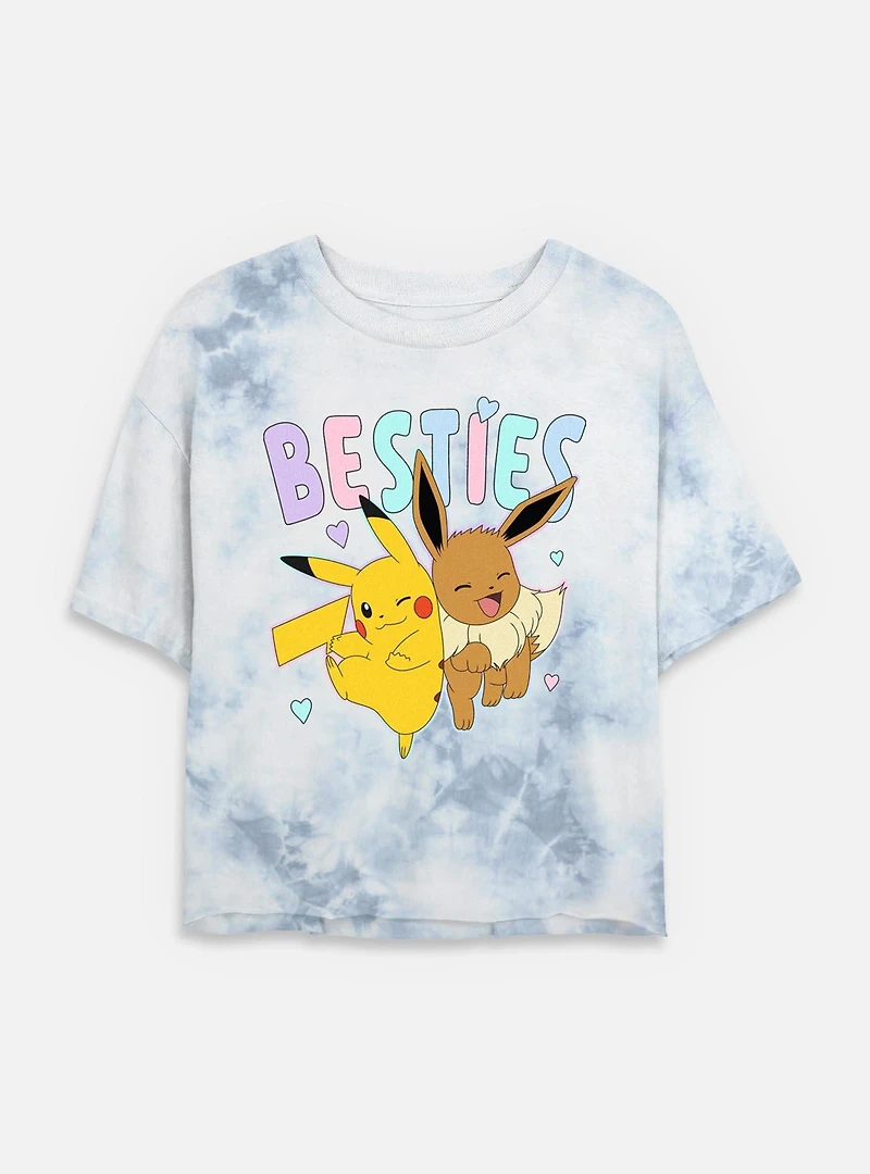 Pokemon Besties Pikachu Eevee Tie Dye Crop Womens T-Shirt