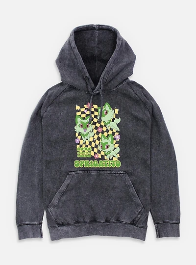 Pokemon Sprigatito Grass Type Checkered Mineral Wash Hoodie