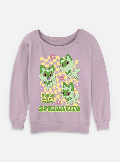Pokemon Sprigatito Grass Type Checkered Womens Slouchy Sweatshirt