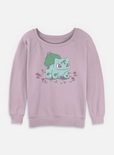 Pokemon Bulbasaur Floral Sketch Womens Slouchy Sweatshirt
