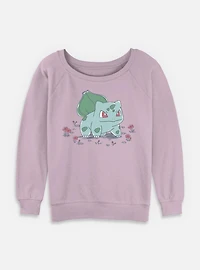 Pokemon Bulbasaur Floral Sketch Womens Slouchy Sweatshirt