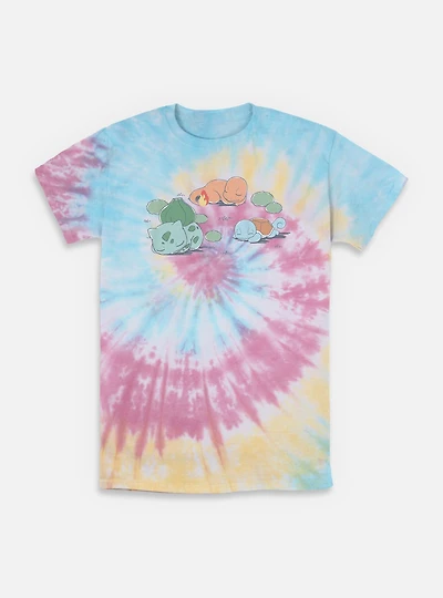 Pokemon Bulbasaur Charmander Squirtle Nap Time Tie-Dye T-Shirt