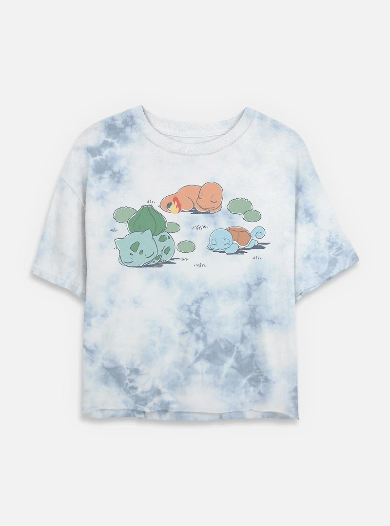 Pokemon Bulbasaur Charmander Squirtle Nap Time Tie Dye Crop Womens T-Shirt