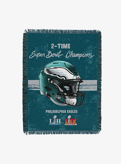 NFL 2025 Super Bowl LIX Philadelphia Eagles Multi Champ Powerhouse Woven Tapestry Throw Blanket