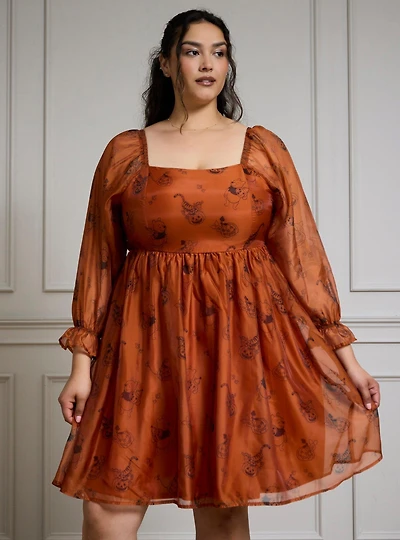 Disney Winnie the Pooh Halloween Allover Print Long Sleeve Plus Dress - BoxLunch Exclusive