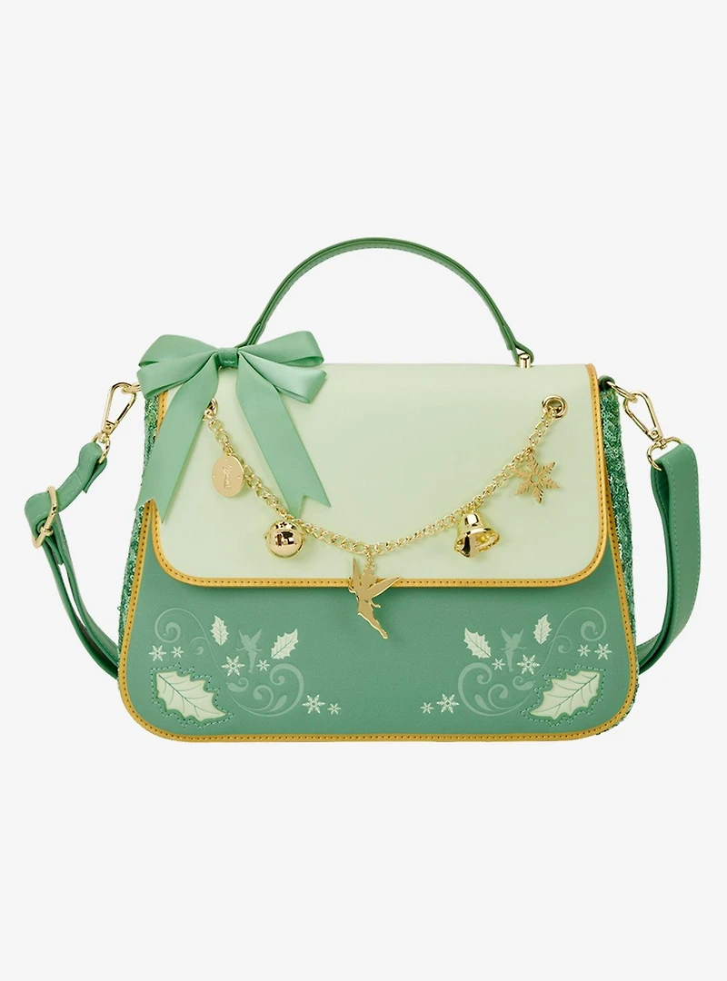Loungefly Disney Peter Pan Tinker Bell Holiday Sequin Charm Crossbody Bag