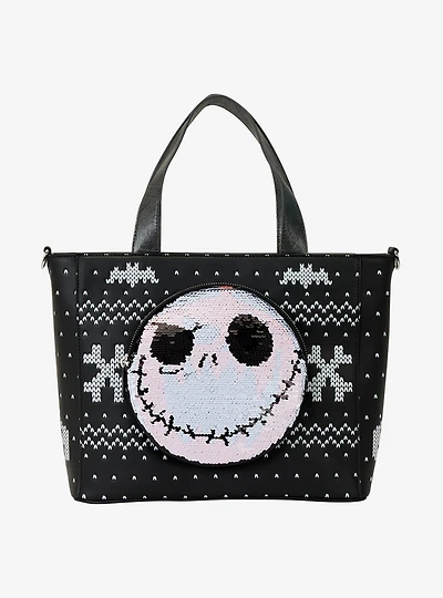 Loungefly Disney The Nightmare Before Christmas Jack Skellington Reversible Sequins Tote Bag with Coin Purse