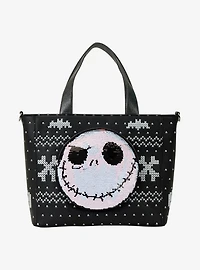 Loungefly Disney The Nightmare Before Christmas Jack Skellington Reversible Sequins Tote Bag with Coin Purse