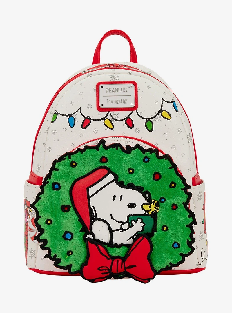 Loungefly Peanuts Snoopy & Woodstock Holiday Wreath Mini Backpack