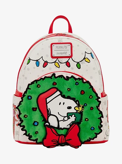Loungefly Peanuts Snoopy & Woodstock Holiday Wreath Mini Backpack