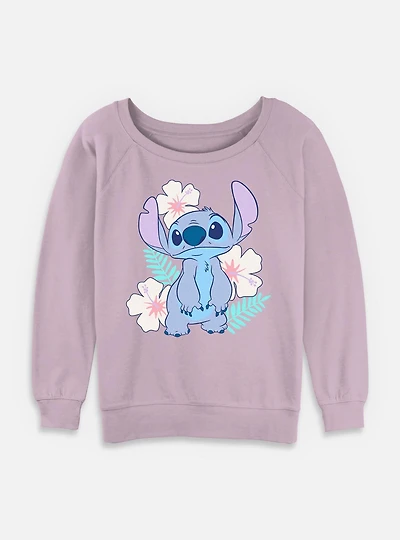 Disney Lilo & Stitch Flower Set Womens Slouchy Sweatshirt