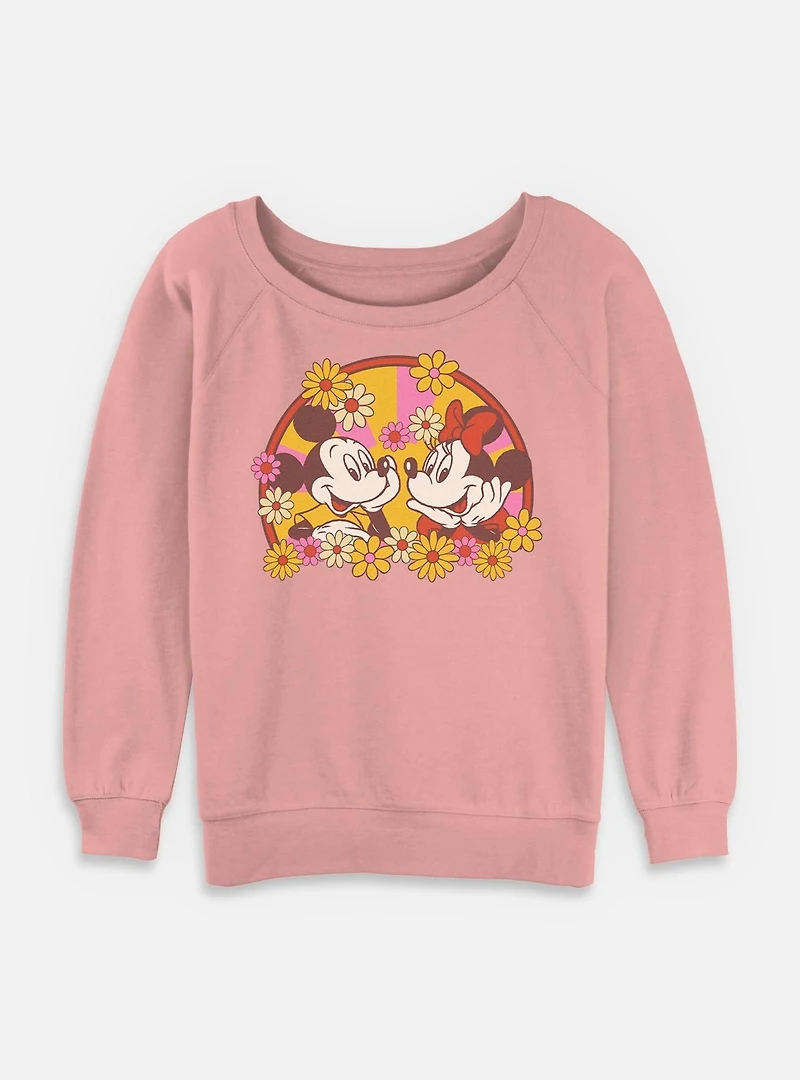 Disney Mickey Mouse Love Bloom Womens Slouchy Sweatshirt