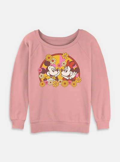 Disney Mickey Mouse Love Bloom Womens Slouchy Sweatshirt