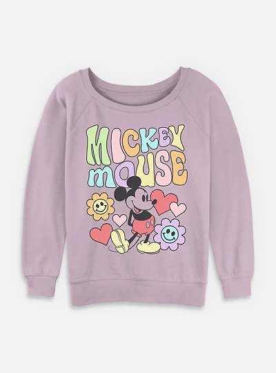 Disney Mickey Mouse Flower Faces Womens Slouchy Sweatshirt