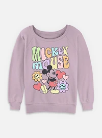 Disney Mickey Mouse Flower Faces Womens Slouchy Sweatshirt