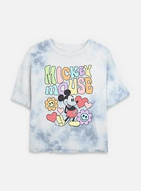 Disney Mickey Mouse Flower Faces Tie Dye Crop Womens T-Shirt