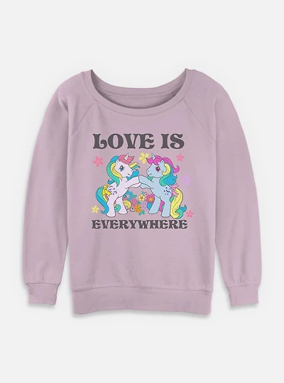 My Little Pony Made The 80s Girls Slouchy Sweatshirt Love Is Everywhere Womens