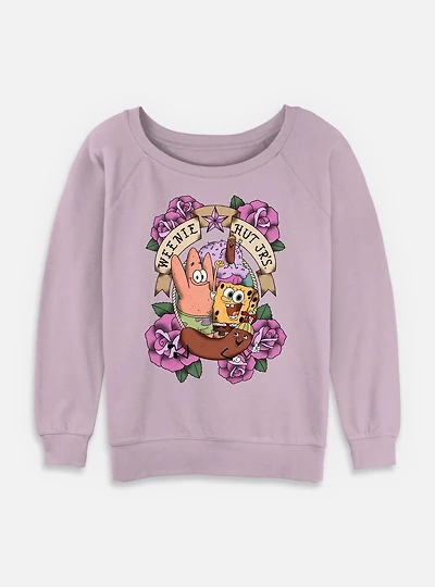 Spongebob Squarepants Weenie Hut Sailor Flowers Womens Slouchy Sweatshirt